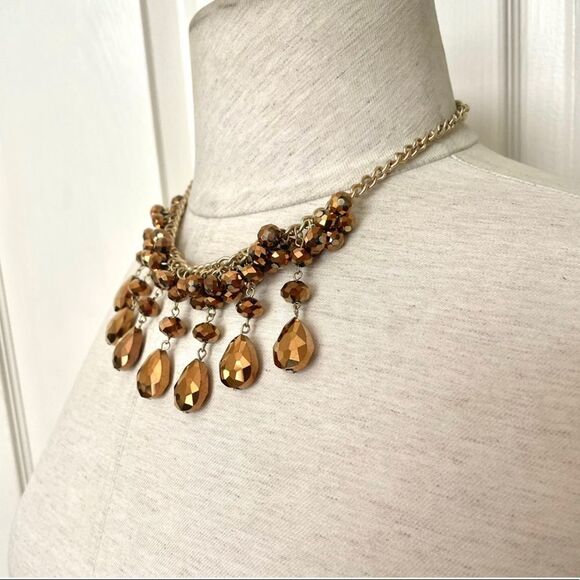 Copper tone beaded statement necklace and earrings set - Picture 6 of 13